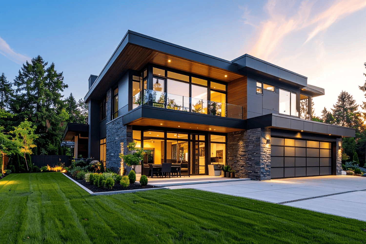 propiedad residencial moderna en puebla con ventanales con detalles en negro al exterior